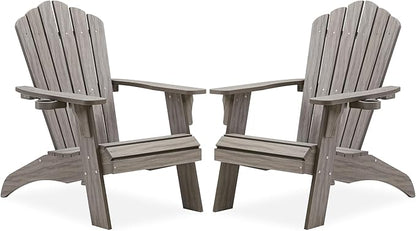 Psilvam Oversized Adirondack Chair, Fade-Resistant & Odor-Free Poly Lumber Fire Pit Chairs with Cup Holder, Weatherproof Lawn Chair, Easy 15 Min Install Patio Chair, 350 Lbs Support (2, Light Gray)