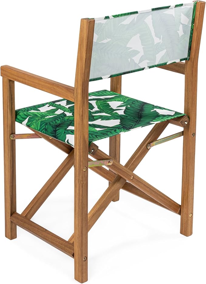 JONATHAN Y DRC1001A-SET2 Cukor Classic Vintage Outdoor Acacia Wood Folding Director Chair with Canvas Seat Mid-Century, Modern, Traditional, Classic, Coastal, Green Leaf/Teak Brown (Set of 2)