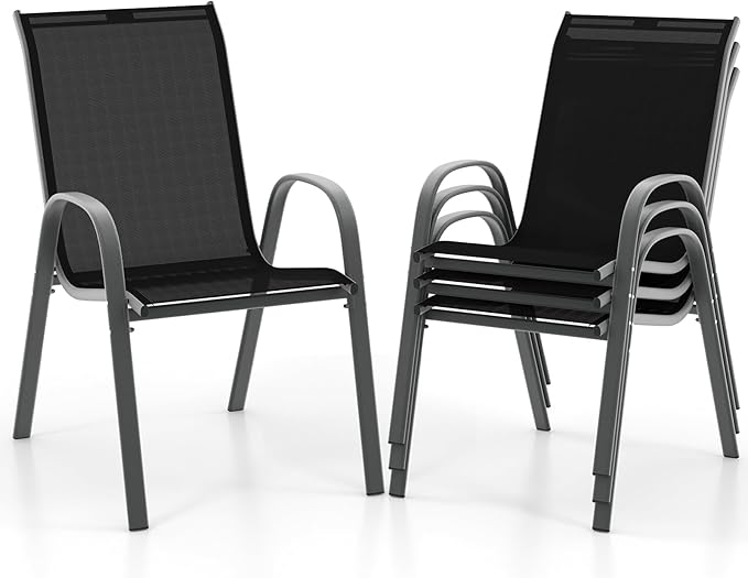 COSTWAY Patio Dining Chairs Set of 4, Stackable Outdoor Chairs with Armrest and High Back - Photo 1