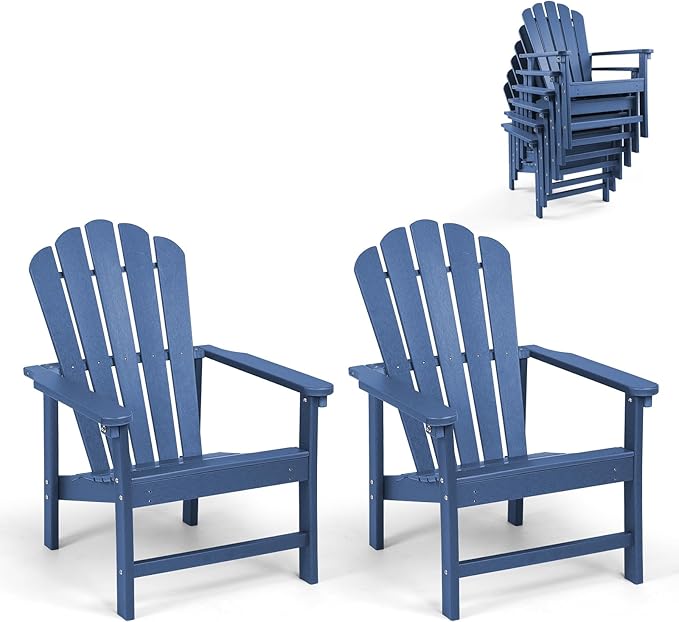 Stackable Adirondack Chairs Set of 2, Space Saving HDPE All-Weather Fire Pit Chair for Outdoor Lawn Porch Deck