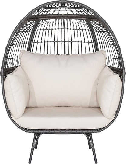 Tangkula Oversized Wicker Egg Chair, Stationary Patio Lounge Basket w/ 4 Soft Cushions, Stable Metal Frame, Gorgeous Indoor Outdoor Lounge Chair, Ideal for Living Room, Backyard, 450 LBS Max Load