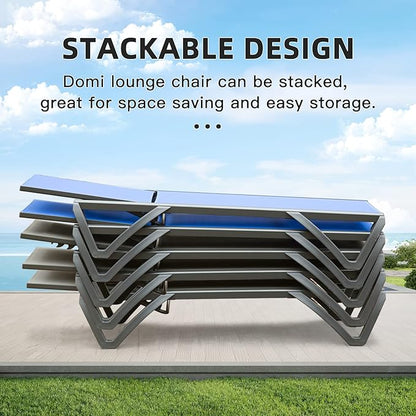 Domi Pool Lounge Chairs, Aluminum Patio Chaise Lounge Set of 2, 5 Position Adjustable Backrest and Wheels, All Weather Outdoor Lounge Chairs for Beach, Yard, Balcony, Poolside, Gray