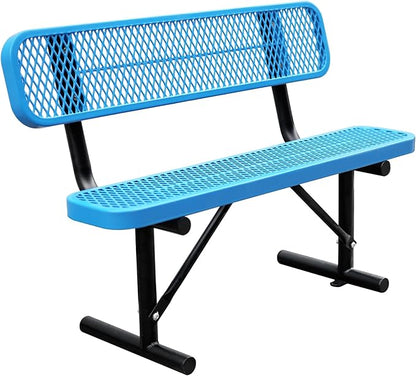 4Ft Outdoor Bench with Back Portable Frame, Outdoor Steel Park Bench with Backrest, Expanded Metal Mesh Bench for Outside, Lawn, Backyard, Park, Garden, Patio, Porch, Bule