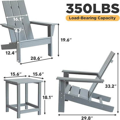 PROHIKER Adirondack Chair Set of 2, HDPE Patio Chair with Table Set, All Weather Outdoor Chairs for Lawn Garden Porch Backyard(Grey)