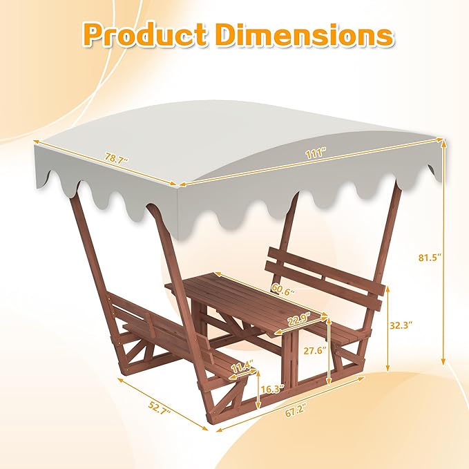 Wooden Picnic Table,Outdoor Wooden Dining Rectangle Table w/Umbrella Hole,for Patio,Garden,Backyard - Photo 2