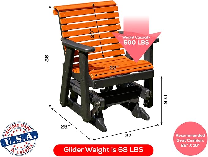 Amish Craftsmanship Made in USA 2FT Heavy Duty Poly Lumber Wood Porch Patio Glider HDPE with No Wood fibers Lancaster - Photo 2