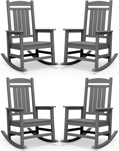 SERWALL Outdoor Rocking Chair Set of 4, HDPE Patio Rocking Chair, All-Weather Porch Rocker for Balcony, Yard, Dark Gray