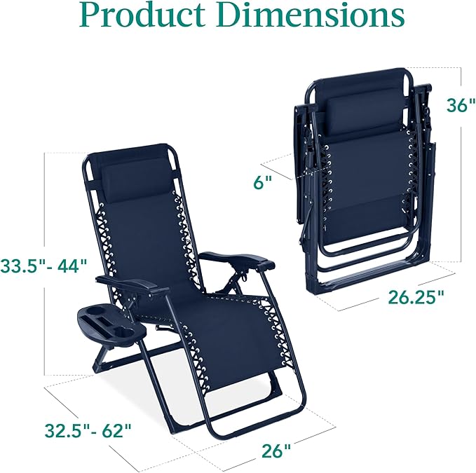 Best Choice Products Adjustable Zero Gravity Chair, Monochromatic Color Folding Patio Recliner w/Side Tray - Photo 3