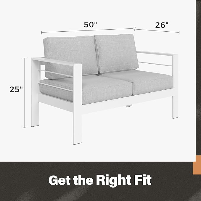 Solaste Outdoor Loveseat Aluminum Patio Furniture Sofa, All-Weather Metal Outdoor Couch with Cushions,Light Grey - Photo 5