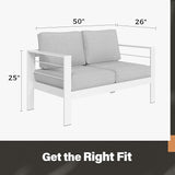 Solaste Outdoor Loveseat Aluminum Patio Furniture Sofa, All-Weather Metal Outdoor Couch with Cushions,Light Grey - Photo 5
