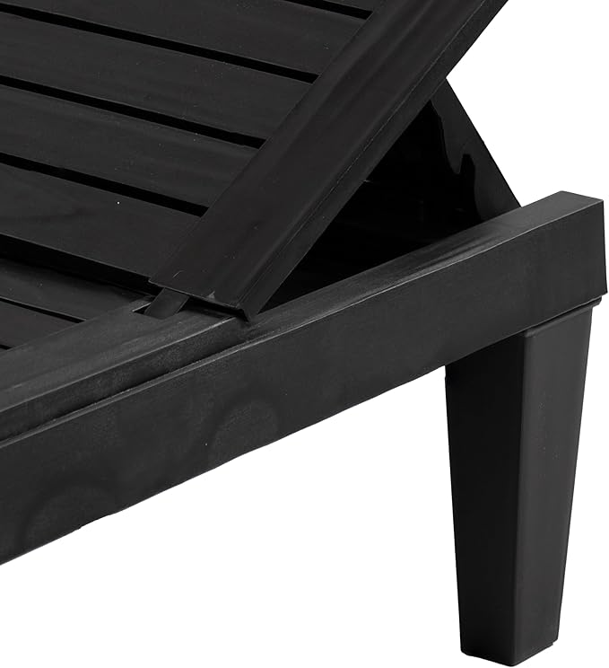 Sunnydaze 5-Position Outdoor Adjustable Chaise Lounge Chair - UV- and Weather-Resistant Polypropylene Resin - Wood-Look Design - Black