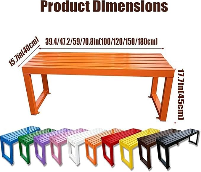 Outdoor Patio Bench Weatherproof Metal Backless Bench 3.3ft 3.9ft 4.9ft 5.9ft 2-Person Seat Porch Seating Metal Bench No Back Garden Bench Front Porch Benches Chair for Yard(Green,5.9ft/180cm)