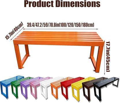 Outdoor Patio Bench Weatherproof Metal Backless Bench 3.3ft 3.9ft 4.9ft 5.9ft 2-Person Seat Porch Seating Metal Bench No Back Garden Bench Front Porch Benches Chair for Yard(Pink,4.9ft/150cm)