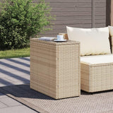 Garden Side Table Beige Black, Rectangular Tempered Glass Top Outdoor Table for Patio Balcony - Photo 3
