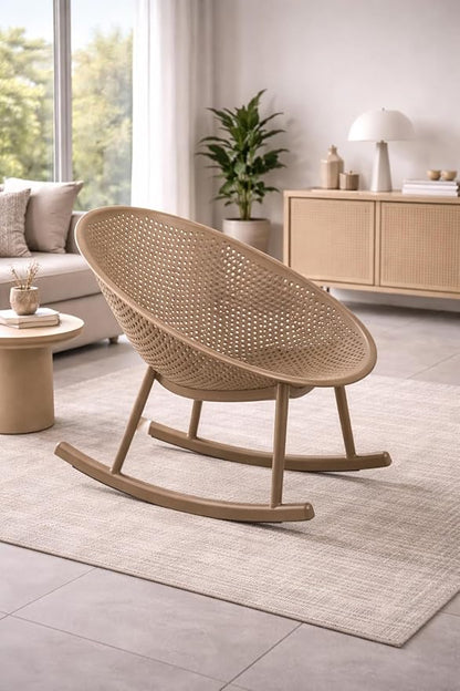 2xhome Set of 2 Patio Rocking Chairs | Oval Egg Shaped Lounge Rocker | All Weather Plastic | Modern Accent Side Chair for Indoor or Outdoor Use, Beige