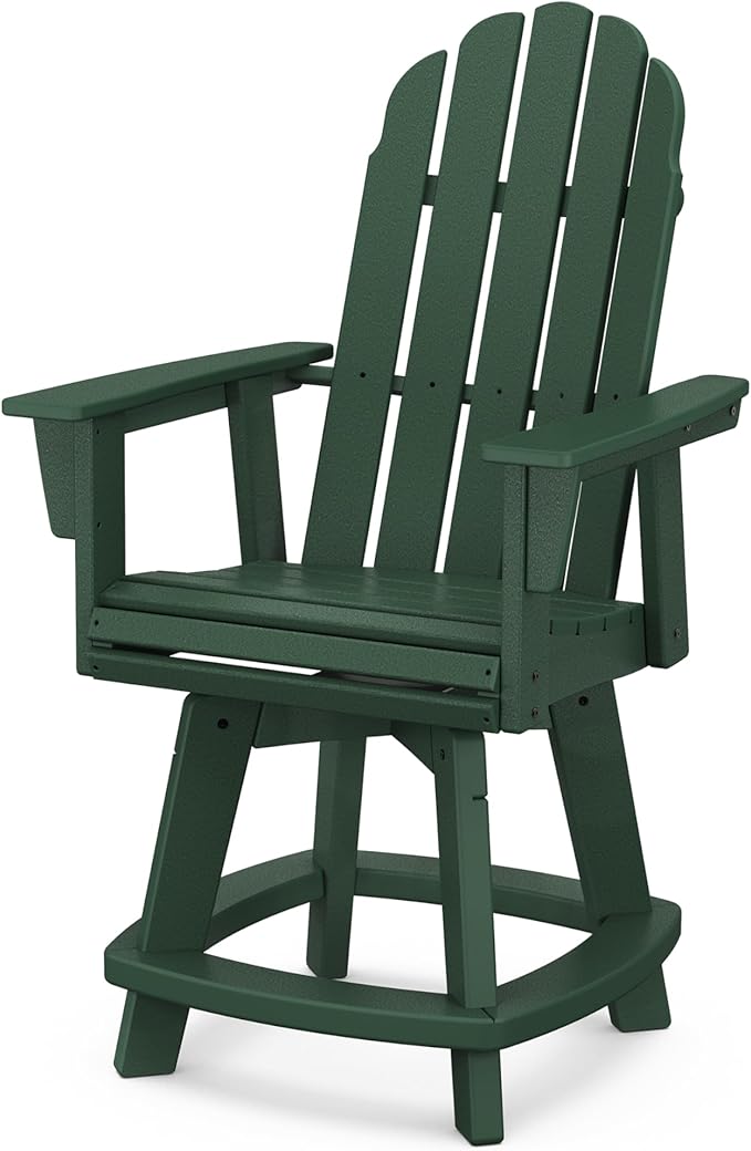 POLYWOOD® Vineyard Curveback Adirondack Swivel Counter Chair in Green