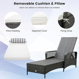 HAPPYGRILL Patio Rattan Chaise Lounge, Outdoor PE Wicker Sun Lounger with Adjustable Backrest - Photo 7