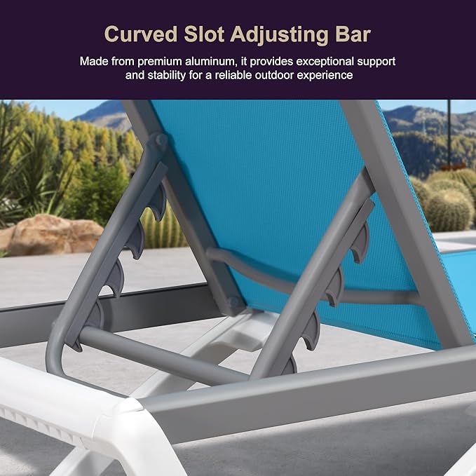 PURPLE LEAF Patio Chaise Lounge Chair Outside Aluminum Plastic Stackable Tanning Chairs for Pool Sunbathing Beach Deck Outdoor Lounger, Turquoise Blue