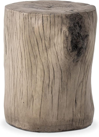 HOMPUS Concrete Outdoor Side Table Tree Stump Modern Round Coffee Table Accent Table Plant Stand Faux Wood End Table Garden Stool for Patio,Home Decor, Living Room(Light Gray)