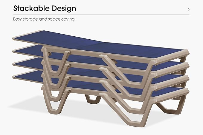 PURPLE LEAF Outdoor Chaise Lounge Chair Set of 2 Pool Lounge Chair with Champagne Aluminum Plastic Stackable Patio Lounge Chair for Poolside Sunbathing Beach Deck Yard, Navy Blue