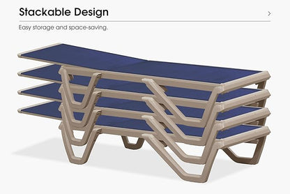 PURPLE LEAF Outdoor Chaise Lounge Chair Set of 2 Pool Lounge Chair with Champagne Aluminum Plastic Stackable Patio Lounge Chair for Poolside Sunbathing Beach Deck Yard, Navy Blue
