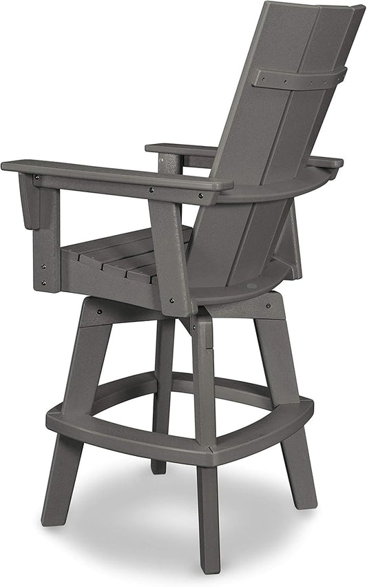 POLYWOOD Modern Adirondack Swivel Bar Chair, Black, HDPE Outdoor Bar Height Patio Furniture, 360-Degree Rotating, Tall Deck Chair for Backyard, Pool, Garden