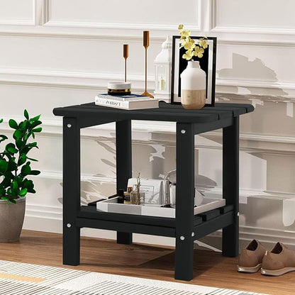 Adirondack Outdoor Side Table, 2-Tier Small Patio End Table, Weather Resistant HDPE Outdoor End Tables for Garden, Lawn, Pool, Beach, Porch, Deck, Backyard - Square, Black