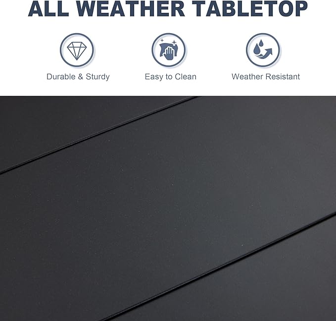 VICLLAX Outdoor Patio Dining Table for 6, 63" Rectangle Dining Table with Umbrella Hole for Porch, Backyard, Garden, Deck, Black