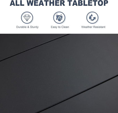 VICLLAX Outdoor Patio Dining Table for 6, 63" Rectangle Dining Table with Umbrella Hole for Porch, Backyard, Garden, Deck, Black