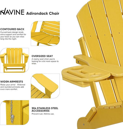 Adirondack Chair Set of 4, HDPE Folding Adirondack Chair with Multifunctional Cup Holder, Weather Resistant Fire Pit Chair for porches, patios, poolsides, Decks.