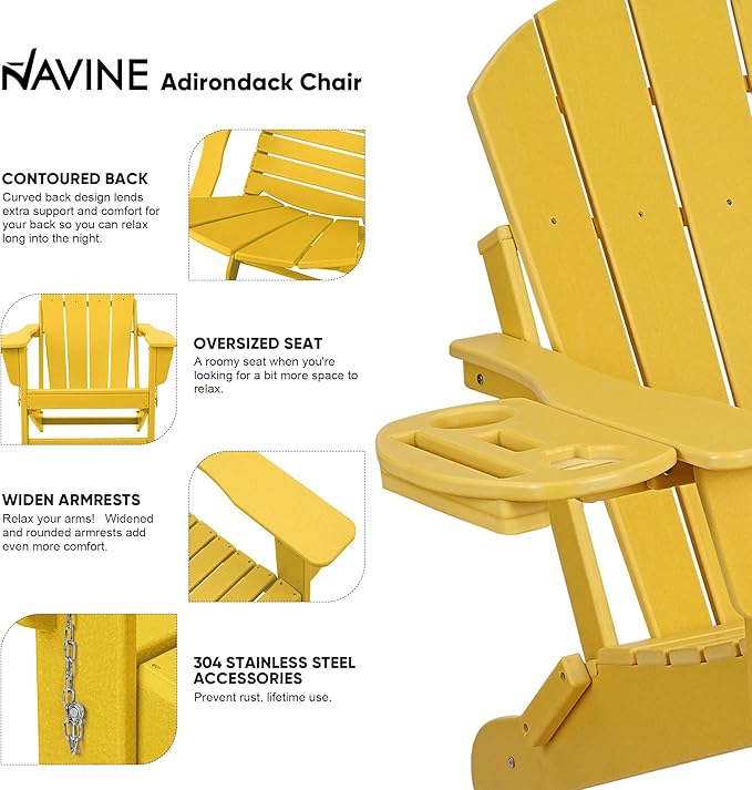 Adirondack Chair, HDPE Folding Adirondack Chair with Multifunctional Cup Holder - Photo 4