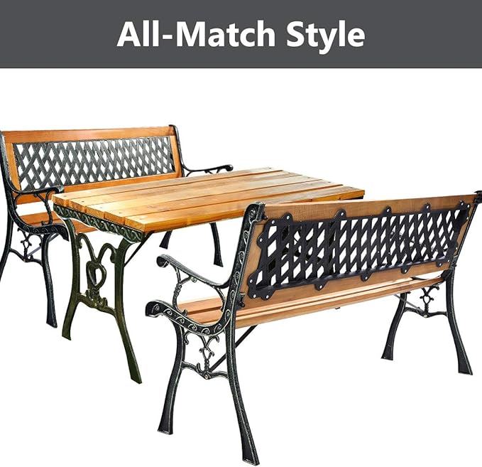 Giantex 50'' Patio Bench, Outdoor Furniture Cast Iron Hardwood Frame Porch Loveseat, Weather Proof Porch Path Chair for 2 Person Outside Bench