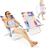 GYMAX Beach Chair Set of 2, Folding Sling Chairs with Headrest, Cup Holder & Shoulder Strap - Photo 1
