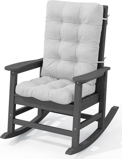 KINGYES Oversized Outdoor Rocking Chair with Cushion, All-Weather Patio Rocking Chairs, HDPE Porch Rocker for Adults, 350 lbs Capacity, Grey Chair with Grey Cushion
