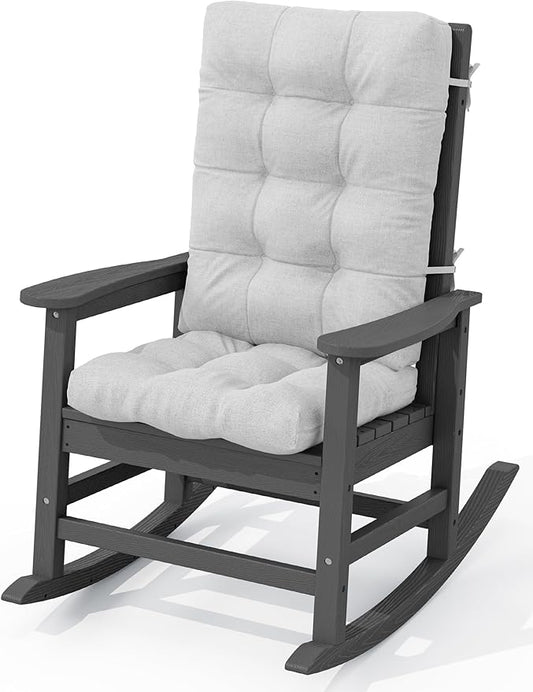 KINGYES Oversized Outdoor Rocking Chair with Cushion, All-Weather Patio Rocking Chairs, HDPE Porch Rocker for Adults, 350 lbs Capacity, Grey Chair with Grey Cushion