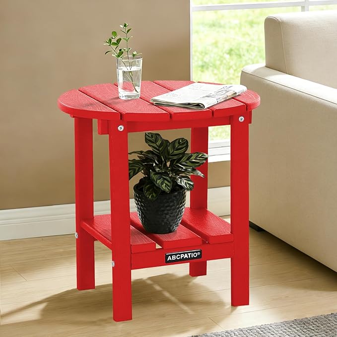 Outdoor Side Table Round - Patio Side Tables - HDPE Small Outdoor End Table for Backyard Pool Porch Balcony - Double - Photo 2