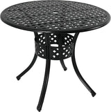 Sunnydaze Decorative Lattice Cast Aluminum Patio Dining Table with Umbrella Hole - 33-Inch Diameter - Black - Photo 1