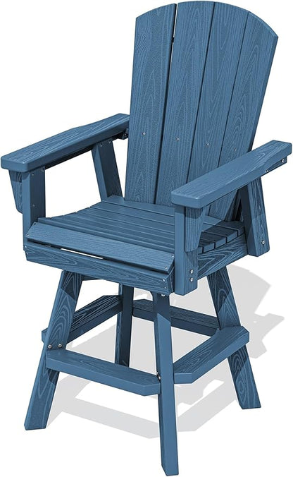 SERWALL Swivel Adirondack Bar Chair, HDPE Swivel Balcony Adirondack Chair, Outdoor Bar Height Barstools Chair for Bistro, Poolside, Garden, Blue