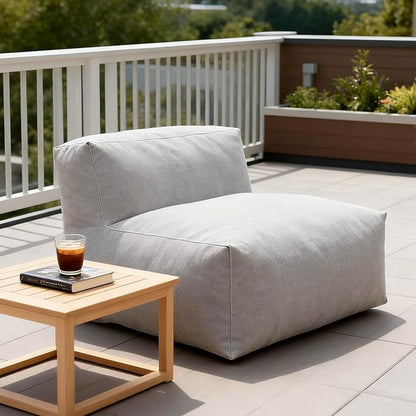 Patio Armless Chair, Outdoor Middle Bean Bag Chair, Daybed Sofa Comfy Couch, Modular Patio Sectional Sofa, Water-Resistant Olefin Fabric, High-Density Foam Filled, Comfy Lounge Seat, Light Gray