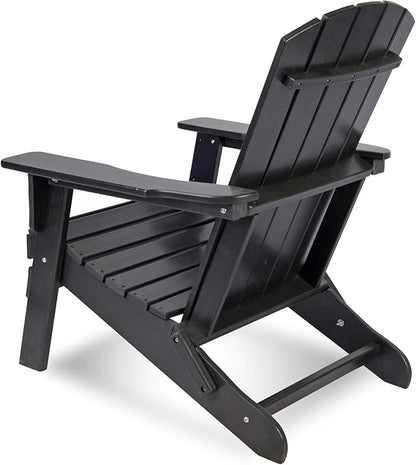 Shine Company Seaside Outdoor Weatherproof Folding Adirondack Chair, Black