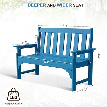 nalone Outdoor Bench, HDPE All Weather Patio Bench Load up to 800 Lbs, 2-Person Garden Bench Rot-Proof Fade Proof for Patio, Porch, and Park (Blue)