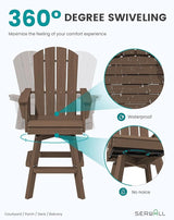 SERWALL Swivel Adirondack Barstools Set of 2, HDPE Outdoor Swivel Bar Chairs Set of 2 for Patio, Poolside, Garden - Photo 3
