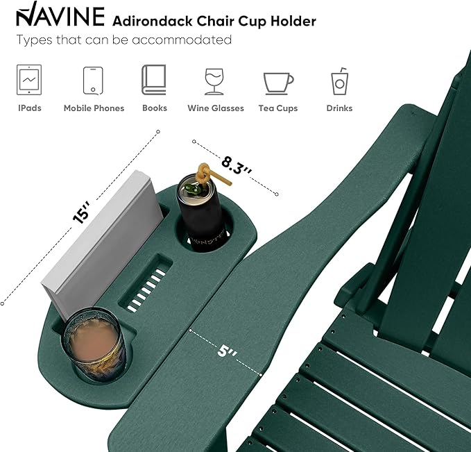 Adirondack Chair Set of 2, HDPE Folding Adirondack Chair with Multifunctional Cup Holder - Photo 6