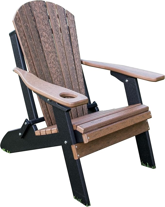 Furniture Barn USA Poly Folding Adirondack Chair with Smart Phone Holder, Walnut and Black
