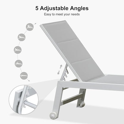 PURPLE LEAF Outdoor Oversized Chaise Lounge Set for Tall & Strong Individuals Adjustable Recliner Extra Wide Lounge Chairs with Side Table for Poolside Beach Patio Aluminum Chaise Lounger 2 Sets