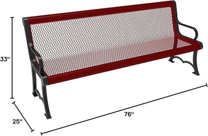 COATEDOUTDOORFURNITURE Heavy-Duty Outdoor Bench Thermoplastic Coated, Expanded Metal, Commercial-Grade Garden Bench, Made in America (Portable with Back, 6 Ft, Textured Burgundy)