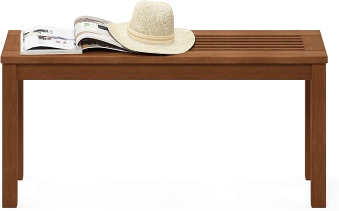 Furinno TIOMAN Outdoor Bench, Backless Garden Bench with Slatted Top, for Patio, Deck, Garden, 11.9" x 39.3" x 18.5", Light Wood