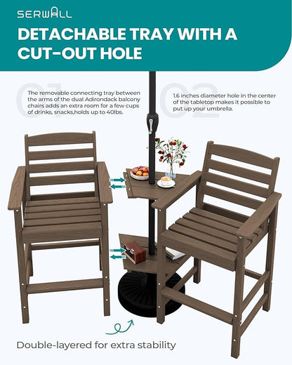 SERWALL Tall Adirondack Chairs Set of 2 with Connecting Table, Coffee