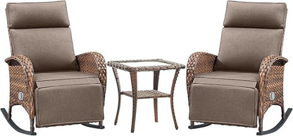 Belord 3 Piece Wicker Patio Furniture Set - Outdoor Swivel Rocker Recliner Chair with Adjustable Backrest & Footrest, All Weather Reclining Lounge Chair with Thick Cushion for Pool Deck Garden Grey