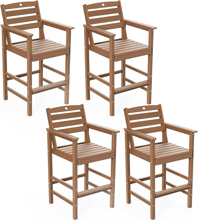 Patio Bar Table, Adirondack Chairs and Table 4 Pieces Set, Bar Height Chairs Set of 4, Outdoor Bar Stools Set - Photo 1